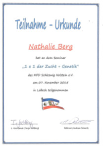 Zertifikat Nathalie 1x1 Zucht und Genetik