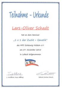 Zertifikat Lars-Oliver 1x1 Zucht und Genetik