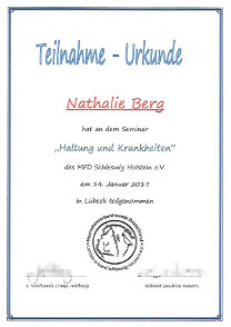 Zertifikat Nathalie Haltung und Krankheiten